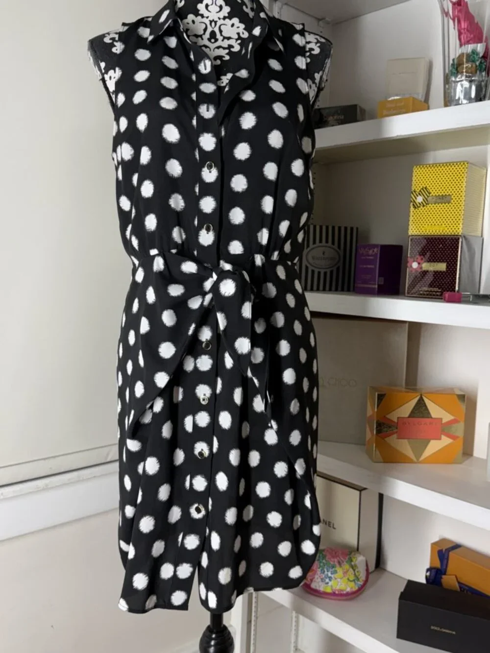 Classic $120 MICHAEL KORS Knotted Polka Dot Sleeveless Faux Wrap Dress Summer 6